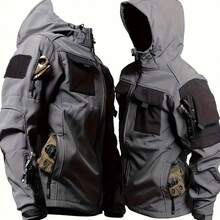 Men'S Outdoor Soft Shell Jacket, Military-Style, Scratch-Resistant, Fleece-Lined, Thickened, Warm Hooded Windbreaker, Three-In-One Sports Climbing Outfit - 灰色 - 查看 1