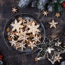 3 piezas/5 piezas Cortadores de galletas con forma de copo de nieve de acero inoxidable, cortadores de galletas navideñas con forma de copo de nieve, moldes de repostería aptos para dar forma a diversos alimentos y decoración de pasteles - Plateado - Ver 9