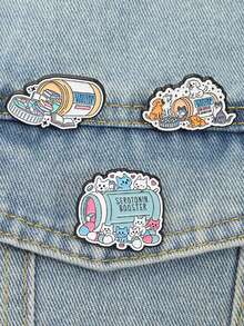 一套血清素提升珐琅胸针，狗狗猫咪书籍图案，卡通风格，提升心理健康，提醒佩戴，送给朋友的礼物 - 彩色 - 查看 5