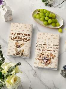 Bộ 1/2/4 khăn lau bếp kích thước 15.7x23.62 inch với họa tiết chó Labrador, món quà hoàn hảo dành cho phụ nữ, bao gồm khăn lau bếp làm từ sợi microfiber, lý tưởng cho những người yêu thích chó Labrador. - Màu be - Xem 4