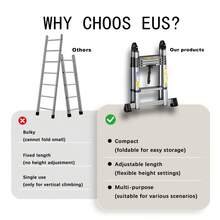 SAEIV Telescopic Folding Ladder, Stainless Steel, 4.2m (2.1 + 2.1m), Extendable Ladder, Non-Slip Stainless Steel Stepladder, Multi-Purpose Ladder, Telescopic Extension Ladder, 150kg Load Capacity - 2.1+2.1M - View 5