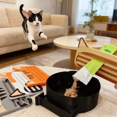 1 pieza Dispensador manual portátil de golosinas para gatos, herramienta reutilizable para expulsar comida para mascotas con 3 opciones de grosor, diseño lindo para gatos y perros