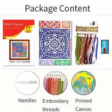 Floral & Geometric Cross Stitch Kit, Printed Cross Stitch Patch, Warm Home Window Flower Pattern, Handmade Embroidery DIY Supplies Include Needles, Threads, Instructions, Living Room Bedroom Decor, 11CT Middle Grid 3-Strand Embroidery - 11CT Medium Grid Three-strand Embroidery - View 4