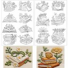 Pre-Printed Embroidery Pattern Paper, Self-Adhesive Water Soluble Stabilizer Kit With Book & Floral Botanical Designs - A - View 6