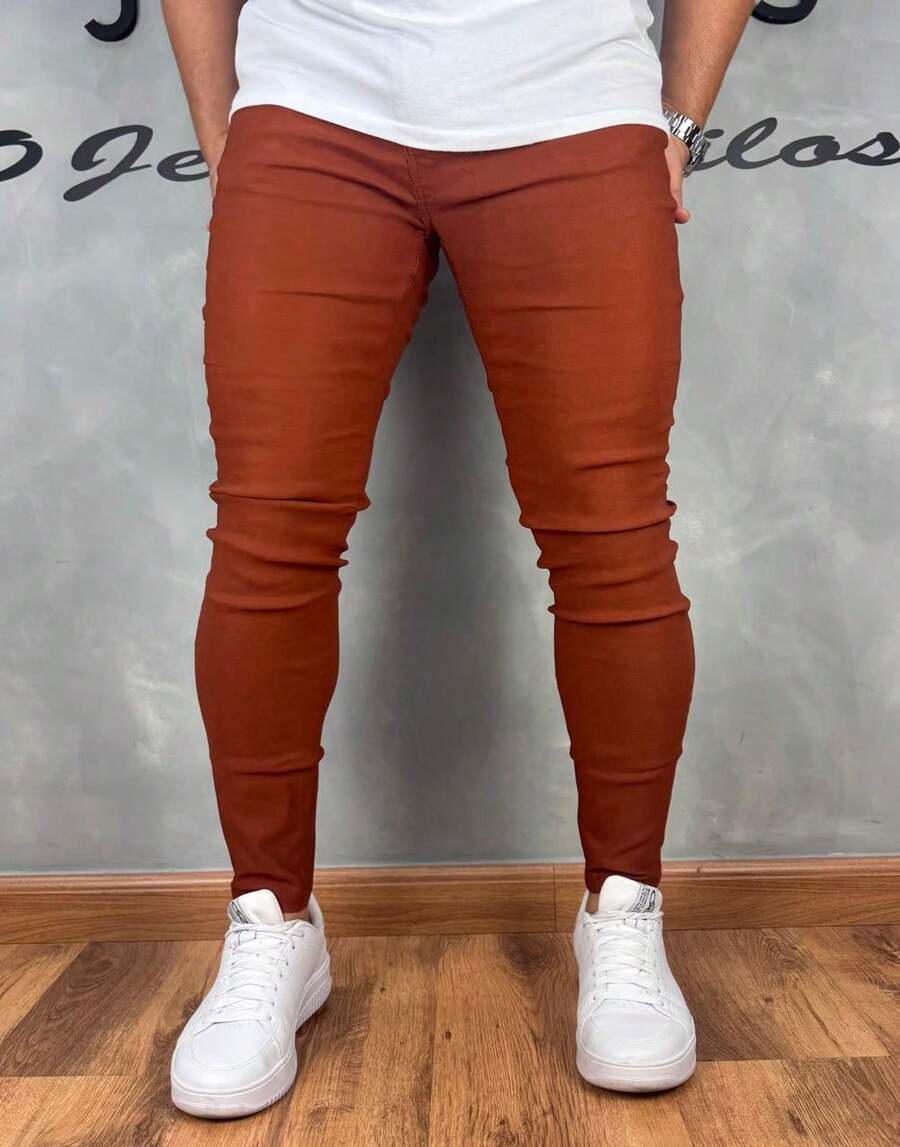 Black Tailored Trousers, Plain, Traditional Style, 4% Lycra - 棕色 - 查看 1