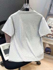 2pcs/Set Cherry Print Casual Fashion Creative T-Shirt + Shorts Set For Teenage Girls, Summer Holiday - Grey - View 5