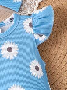 2件套女婴可爱印花轻薄连体衣和短裤套装，夏季 - 藍色 - 查看 5