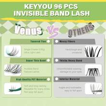 KEYYOU Venus Lash Clusters 120Pcs D Curl Fairy Lash Extension Eyelash Extension Wispy Natural Invisible Band Lash With Waterproof DIY Lash Extension At Home(Venus-C-16MM) - ColorK - 查看 3