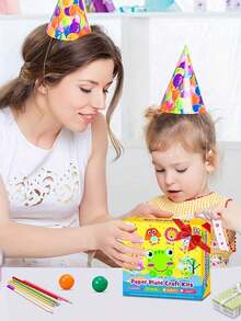 10件套趣味纸盘艺术套装 - DIY动物手工，适合儿童，趣味课堂和派对活动，生日和圣诞节游戏礼物，男女通用复活节礼物（配件颜色随机），儿童手工，儿童活动，儿童圣诞礼物>儿童时尚手工套装，手工，儿童手工用品，黏土，儿童纸盘，儿童课堂，Wiggles派对 - 彩色 - 查看 7