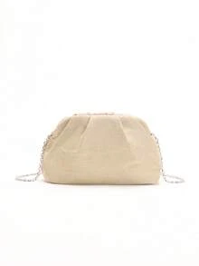 1pc Colorful PVC Sequin Flower Pattern Linen Base Mesh Embroidery Ruffle Cloud Clutch Bag, Shiny Sparkly Evening Bag For Casual, Holiday, Party Use (Flower Sequin Pattern Randomly Sent) - Baby Pink - View 5