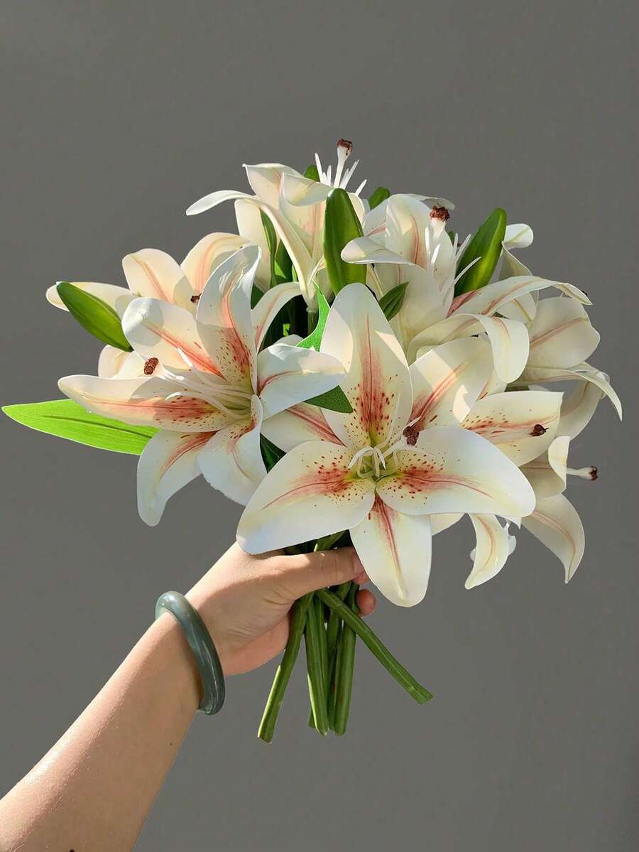 5件/3件/2件/1件 (粉色/白色) 37cm/14.57in 人造百合花，長莖人造星百合，盛開百合與虎百合花束，適用於居家酒店花藝布置、派對裝飾、房間裝飾，適用於婚禮裝飾、新娘背景道具、手捧花、胸花、腕花、婚禮拱門、派對裝飾、禮品裝飾、婚禮裝飾、餐廳桌面中心裝飾、花卉、婚禮花卉、人造花、向日葵