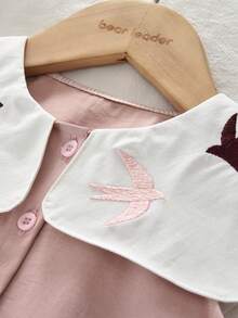 bearleader 2pcs Girls Summer Outfit Set, Bird Embroidery Sailor Collar Sleeveless Top Paired With Wide Leg Pants, Casual Wear For 3-7 Years Old Girls - Pink - View 3