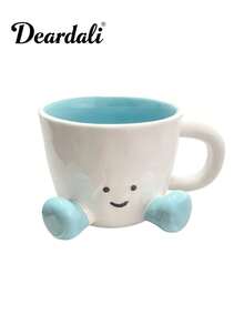 DearDali 1个可爱脚印笑脸陶瓷咖啡杯,卡通设计,适合居家、办公、盛装拿铁、摩卡、热巧克力、咖啡、茶、牛奶,也适合聚会、派对等场合,是有趣的生日/节日礼物。 - 彩色 - 查看 16