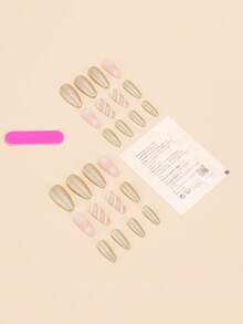 Bộ 24 móng giả hình hạnh nhân/phủ kín họa tiết bông tuyết lấp lấp lánh, kèm keo dán và dũa móng, thích hợp cho tiệc tùng, có thể tái sử dụng hàng ngày, giúp bạn thêm phần thanh lịch. - Nhiều màu - Xem 2