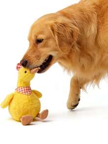 1pc Duck Shaped Squeaky Chew Toy, Durable Teething Toy, Cute Yellow Bow Tie Duck Toy, Yellow & Orange Plaid Bow Toy, Interactive Chewing Toy, Interactive Squeaky Pet Toy, Dental Cleaning Chew Toy, Suitable For Small/Medium/Large Dogs, Provides Mental Stimulation & Entertainment, Helps With Teething, Satisfies Curiosity, Offers Companionship & Fun, Helps Relieve Pet Anxiety & Stress - Multicolor - View 10