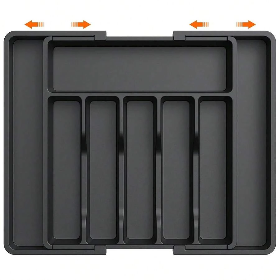 1pc Multifunctional Expandable Drawer Organizer With Adjustable Trays, Used For Organizing Silverware, Cutlery, And Knives With Drawer Dividers, For Kitchen Storage, Kitchen Utensil Accessories, And Can Be Used As Holiday Gifts - màu đen - Xem 1