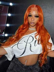 Ginger Orange Body Wave 200% Lace Front Wig 13x4 Transparent Lace Frontal Human Hair Wigs 34 Inch Brazilian Pre Plucked With Baby Hair #350 Colored Human Hair Wigs For Women - S350 - 查看 6