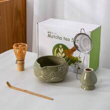 1pc/5pcs Petal Gradient Green Matcha Tea Set, Japanese Ceramic Matcha Bowl & Matcha Whisk Tool Set - Multicolor - View 12