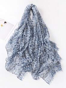 1pc Women's Casual Geometric Pattern Elegant Soft Pastel Blue Lightweight Scarf/Headscarf, Suitable For Dates, Daily Wear, Parties, Travel, Beach, Outfits - Multicolor - View 6