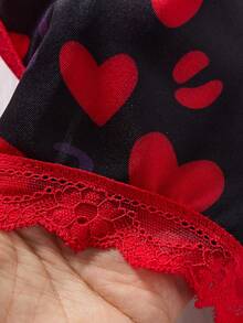 1pc Women Sexy Lace Trim Leopard Heart Pattern Camisole Nightgown - Black - View 5