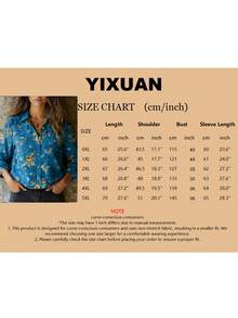 Plus Size Women's Retro Printed Fashion Shirt, Front Double Pocket Design - Blue - View 7