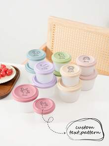 2 piezas de cajas de almacenamiento de alimentos redondas de silicona con impresión bajo demanda para bebés, con tapas, vajilla esencial para bebés, regalos, caja de cena portátil para bebés - Multicolor - Ver 1
