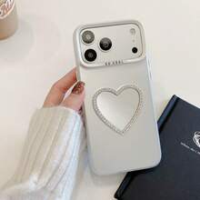 1个时尚银色心形镜面手机壳，奢华银色渐变色IMD硅胶软边壳，亚克力硬背板，大孔镜头保护防摔加厚PC金属按键手机壳，兼容/红米/vivo/OPPO，国际版，非国内版 - 銀色 - 查看 1