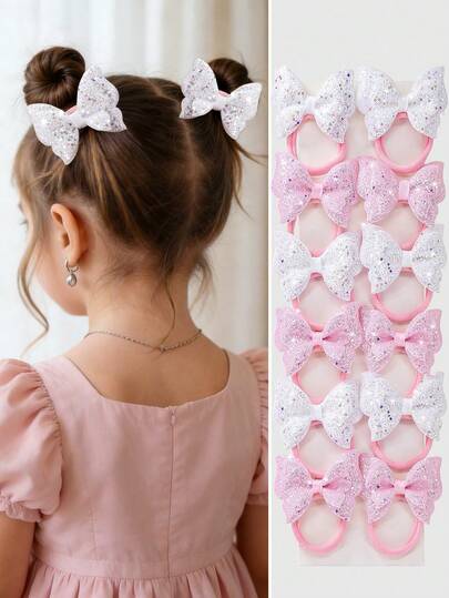 4pcs/Set Girls Shiny Sequin Bowknot Hair Scrunchies, Double Layer Princess Hair Ties, Soft & Non-Damaging, Suitable For Daily Use