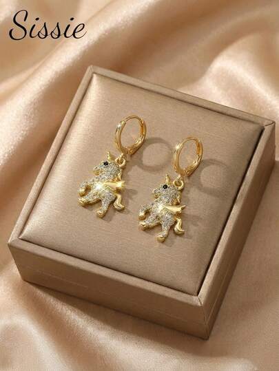 1pair Cute Exquisite Popular Cubic Decor Unicorn Earrings Suitable For Kids Girls Dainty Fashion Street Party Vacation Dates Back To School Birthday Daily Wear Jewelry Accessory Idea Gift For Family Friends Girlfriend Classmates Daughter Sister