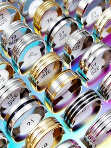 10/20/30/50/100/200/300/500pcs Random Fashion Ring Set, Made Of Stainless Steel, Multiple Styles For Mix And Match, Suitable For Men And Women With Uncertain Styles And Sizes - Multicolor - View 12