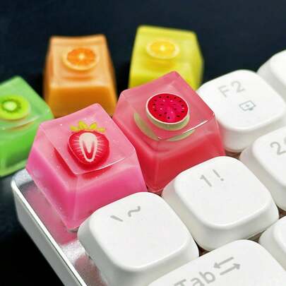 1pc Strawberry Jelly Pudding Keycap, Resin Keycap For Mechanical Keyboard. Each Press Is A Craving For Delicious Food And A Release Of Stress.