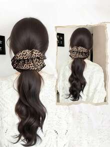合成纤维马尾假发，复古豹纹发圈发夹，卷曲马尾 - 彩色 - 查看 2