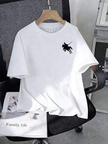 1 Set Short Sleeve Round Neck T-Shirt And Shorts With Horse Rider Print, Suitable For Teenage Boys, Ideal For Vacation, Streetwear And School Uniform - White - View 3