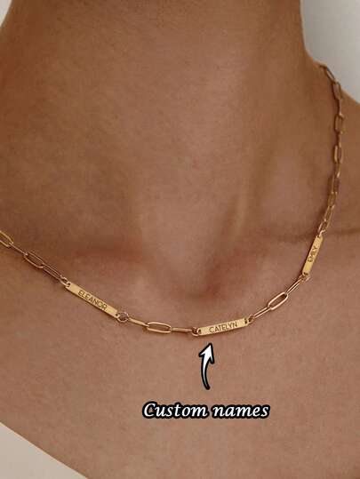 1PC Minimalist Paper Clip Multi Name Necklace Customization, Customizable 1-3 Names, Custom Name Necklace For Women, Personalized Jewelry, Simple Gifts, Custom Multi Name Necklaces, Best Gift Ideas For Girlfriend, Family Necklaces, Mom And Grandma Custom Gifts, Valentine's Day Gifts For Her, Ramadan Gifts, Mother's Day Gifts For Mom