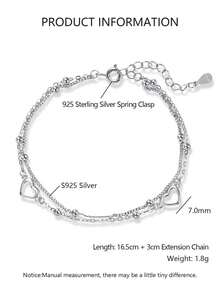 AETOLIA S925 Sterling Silver Double Layer Bracelet For Women Personalized Heart Design White Gold Plated Chain Adjustable - Silver - View 8