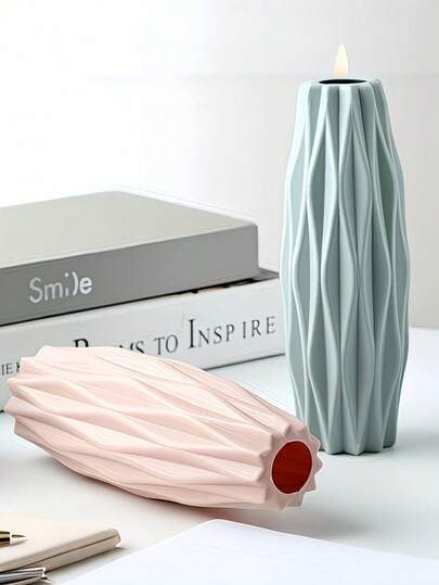 White Plastic Vase, Classic Round Shape Suitable For Dried Flowers And Fresh Flowers, Home Decor For Living Room, Bedroom, Kitchen Countertop, Easy To Clean Design, Suitable For Small Dried Flower Decorations