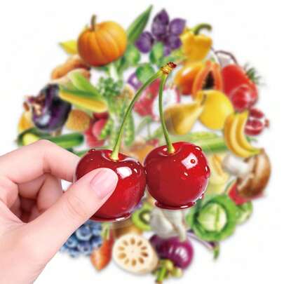 56pcs Fresh Produce Stickers - Waterproof PET Decals With Vibrant Fruit & Vegetable Designs For Laptop, Water Bottle, Luggage & Journal, Ideal For Food Enthusiasts And Health Lovers To Add A Fresh, Vibrant Touch To Personal Belongings And Create Themed DIY Decor For Kitchens Or Meal Prep Accessories