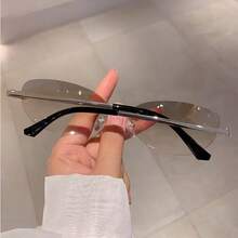 New Fashion Retro Frameless Oval Hot Girl Street Style Sunglasses Y2k Metal Futuristic Style Small Frame High-End Sunglasses - 無色 - 查看 5