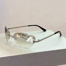 New Fashion Retro Frameless Oval Hot Girl Street Style Sunglasses Y2k Metal Futuristic Style Small Frame High-End Sunglasses - 無色 - 查看 6