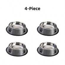 4 件套不锈钢宠物碗套装，米色/灰色，带爪印设计，不锈钢防滑狗碗，大容量喂食和水碗，中大型喂食碗，不锈钢狗碗，中大型狗碗，加厚宠物碗，防滑耐用，宠物用品。 - 彩色 - 查看 14
