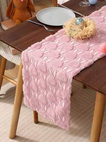 1pc Easter Decorative Table Runner, Pink Rabbit Plush Table Runner, Minimalist Rectangular Dining Table Runner, Tea Table Runner, Suitable For Easter Decoration, Party, Family Dinner, Home Decor - White - View 8
