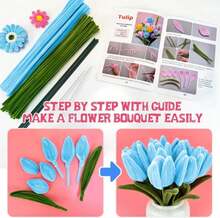 IOOLEEM Pipe Cleaners, 480pcs Blue, Flower Making Kit, Arts And Craft Supplies For Flowers, Ideas For Art Project Activity. - ColorC - View 3