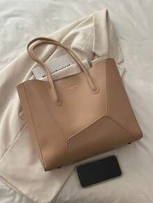 Women's Black Quilted Fashion Large Capacity One Shoulder Tote Bag, Magnetic Closure, Casual Street Style, Suitable For Photography, Daily Commute - Khaki - View 3