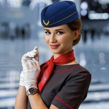 5pcs Women's Pilot Role Play Costume Set, Includes Hat, Scarf, Glasses, Gloves, Flight Attendant Makeup Party Outfit, Suitable For Role Play, Party And Dance Stewardess Costume - Multicolor - View 8