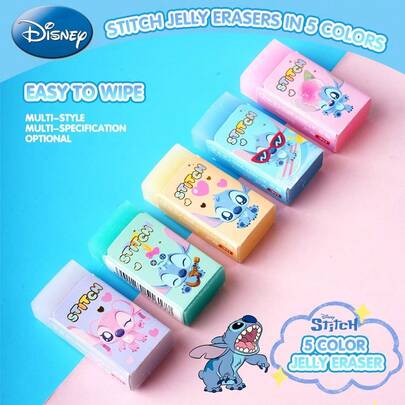 Bộ 5 cục tẩy hình thiên thần Stitch chính hãng Disney, 5 màu, thiết kế nhân vật hoạt hình đáng yêu, dễ tẩy không để lại dấu vết, chất liệu mềm mại không dễ gãy, lý tưởng làm quà tặng học tập, sinh nhật, Giáng sinh và quà tặng bạn bè.
