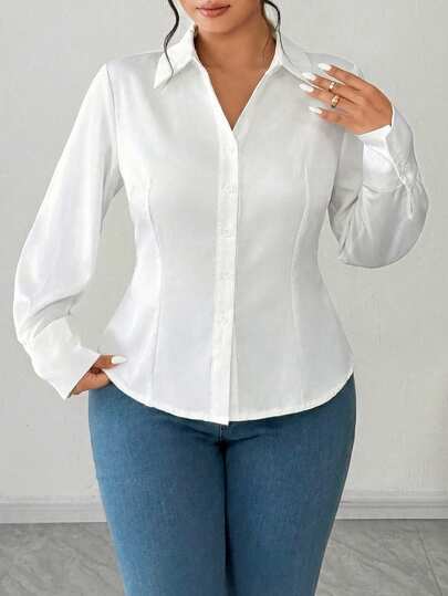 Blusa blanca de talla grande para mujer, de estilo minimalista, soñadora, casual, elegante, para fiestas de té, almuerzos, uso al aire libre, chic callejero, casual de oficina