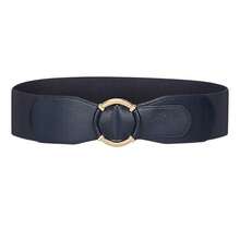 Cintura casual elastica larga 7,5 cm, colore unito, design minimalista, fibbia rotonda alla moda, decorazione di alta qualità per cappotti, cintura in vita elegante e stirabile in stile coreano, la versione larga affina la vita istantaneamente - Multicolore - Visualizzare 10