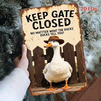 1 pieza Señal de pared de metal vintage en 2D plano, adecuada para la granja moderna, para el refugio de hombres y el garaje - Frase divertida "Asegúrese de que la puerta esté cerrada sin importar lo que diga el pato" - Cartel de hierro retro, para uso interior/exterior, se adapta a la decoración de la habitación