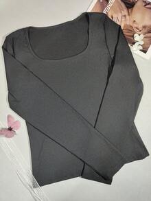 多功能长袖修身透气休闲圆领紧身运动黑色打底T恤，欧美风格 - 黑色 - 查看 7