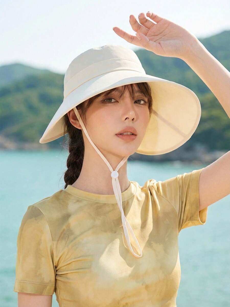 CAMEL CROWN 宽檐防晒帽，高紫外线防护系数，适合骑行、徒步旅行和户外活动 - 淺米黃米白 - 查看 1